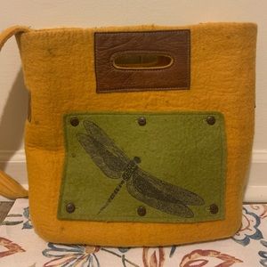 Felted wool dragonfly purse